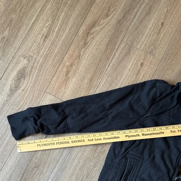 American Eagle Outfitters Black Bomber Jacket with Faux Fur Hood - Picture 4 of 4